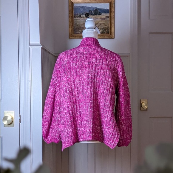 Anthropologie Pilcro Pink Chunky Knit Mock Neck Sweater Side Slits Oversized S - Picture 2 of 7